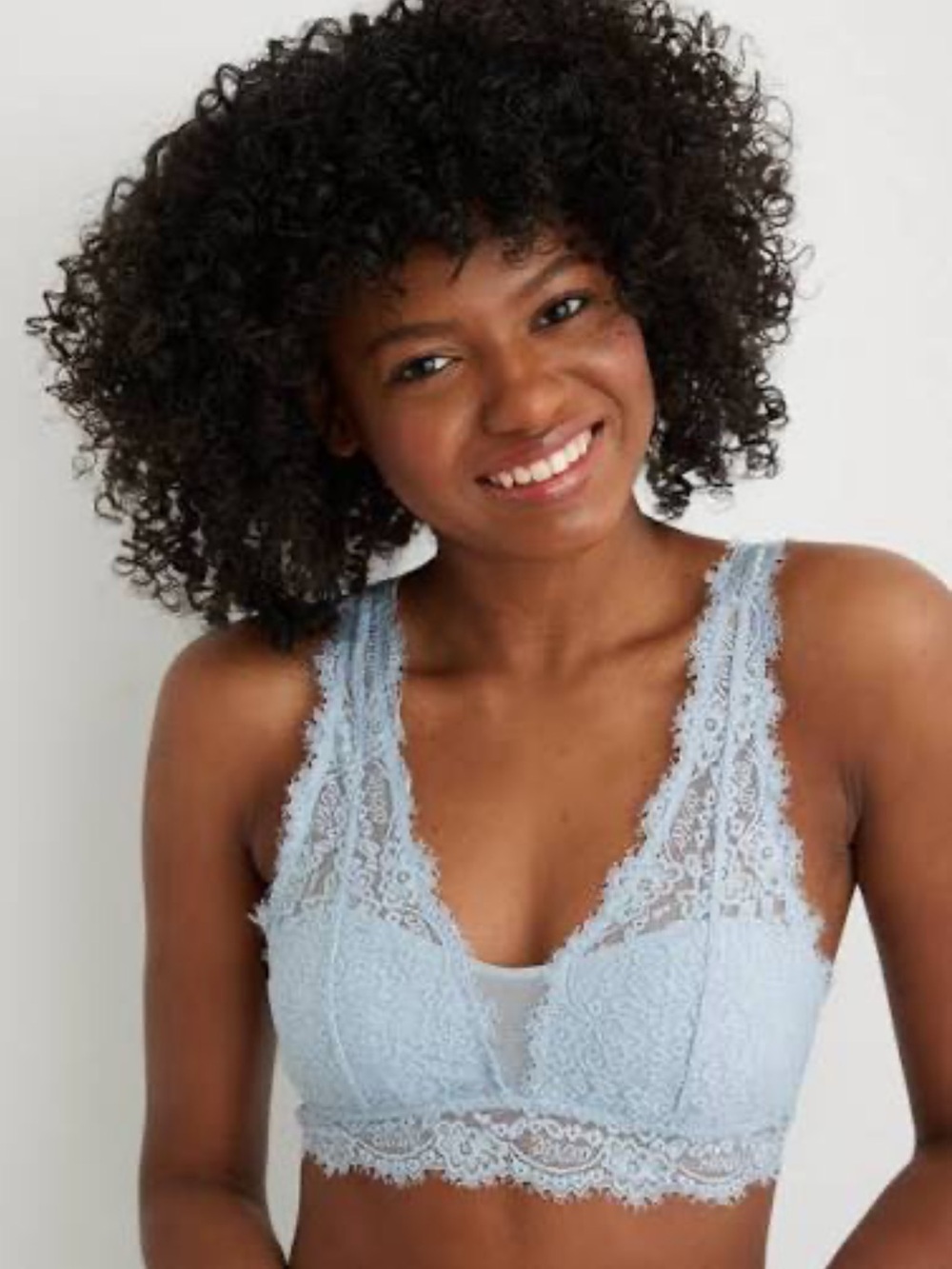 AERIE Eyelash Lace Plunge Bralette - Light Blue